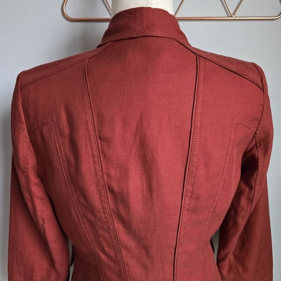 White House Black Market, Rust Red Cropped Linen Moto Blazer, Size 4 Small - Picture 8 of 11